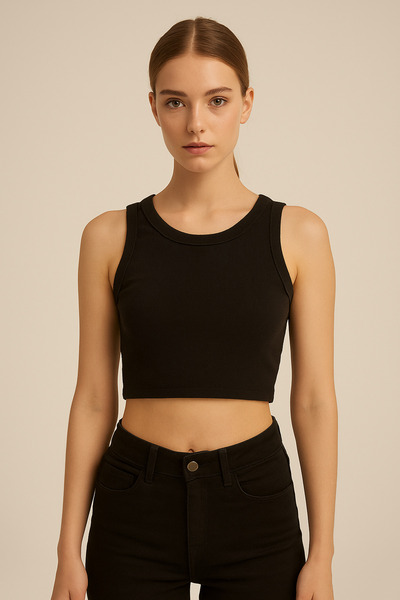 MONARCHMODA Top Crop cu dungi pentru femei (2025 SUMMER NEGRU CROP FĂRĂ MÂNEC...