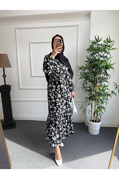 Nisa Nalbantoğlu فستان حجاب من القطن البوبيلين باللون الأسود