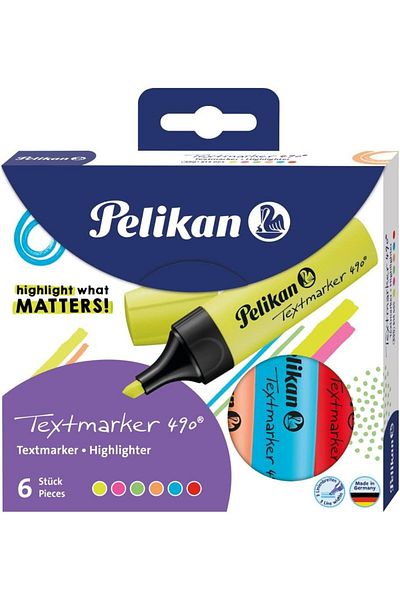 Pelikan 490 Pack of 6 Vibrant Colors Highlighter New in Box