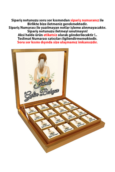 Blackeye Chocolate Kişiye Özel Isimli Gelin Bohçası Çikolatası - 32 Adet Madl...