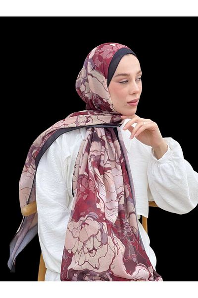 Freeista Black-Burgundy Patterned Shawl Lina 25042507340