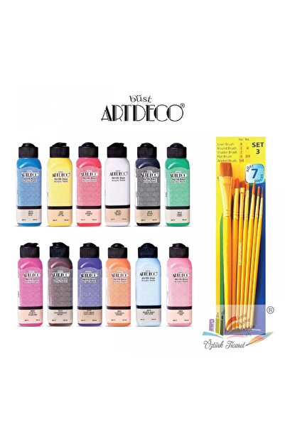 E&D ART Artdeco 140ml Akrilik Boya 12'li SET + FANART FIRÇA Set 3 (FIRÇA SETİ HEDİYELİ)