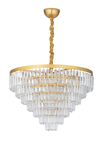 Avizemoda Linsa 65 Cm'lik Kristal Cam Taşlı Lüks Avize - (Sarı Yaldız)