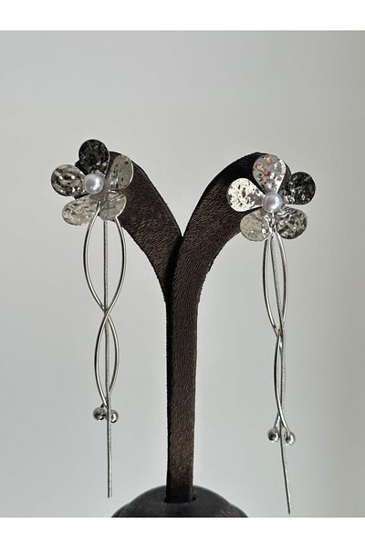 YOUES JEWELRY Luxury Dangle Women's Earrings Silver Flower Earrings