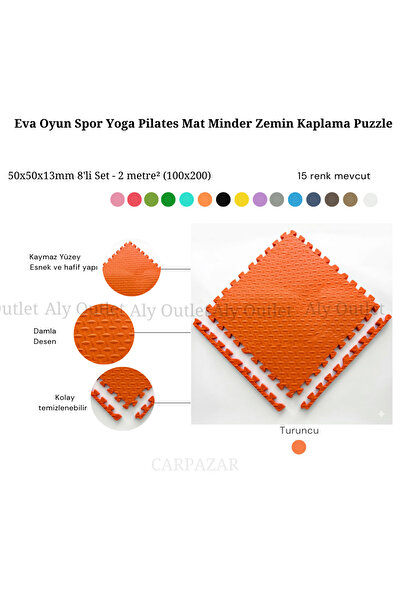 CARPAZAR Damla Desen Tatami Eva Spor Yoga Pilates Oyun Matı Halısı Minderi Puzzle 50x50 13mm 8 Adet 100x200