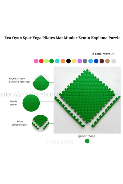CARPAZAR Tatami Eva Mat Çocuklar İçin Köpük Halı Matı Puzzle Geçmeli Oyun Spor Kaymaz Mat 16 adet 50x50 13mm