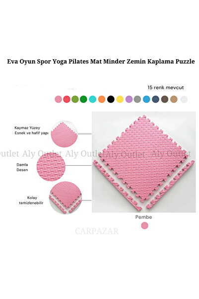 CARPAZAR Damla Desen Tatami Eva Spor Yoga Pilates Oyun Matı Halısı Minderi Puzzle 50x50 13mm 8 Adet 100x200