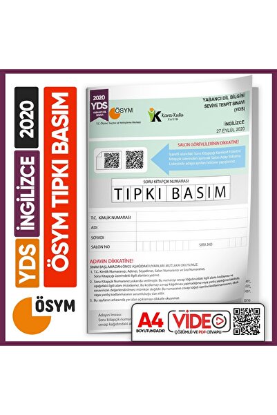 Karakutu Yayınları Yds 2020 Ösym Tıpkı Basım Çıkmış Soru Deneme Kitapçığı Vid...