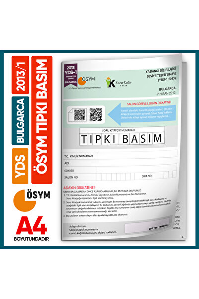 Karakutu Yayınları YDS Bulgarca 2013/1 Yabancı Dil Sınavı ÖSYM Tıpkı Basım Çı...