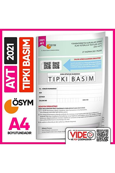 İnformal Yayınları 2021 Yks-ayt (SAY-TM) Ösym Tıpkı Basım Çıkmış Soru Deneme ...