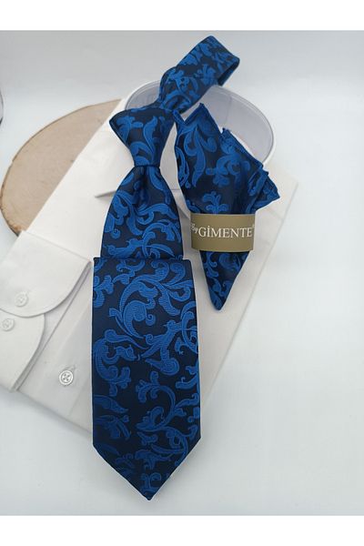 Gutiero Navy Blue Patterned Classic Handkerchief Tie