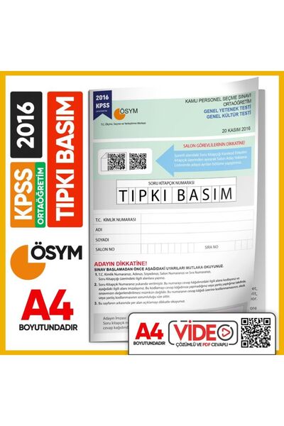 Karakutu Yayınları 2016 Kpss Ortaöğretim/lise Ösym Tıpkı Basım Çıkmış Soru Ki...