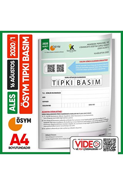 İnformal Yayınları Ales 2020/1 Ösym Tıpkı Basım Çıkmış Soru Deneme Kitapçığı ...