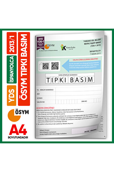 Karakutu Yayınları YDS İspanyolca 2013/1 Yabancı Dil Sınavı ÖSYM Tıpkı Basım ...