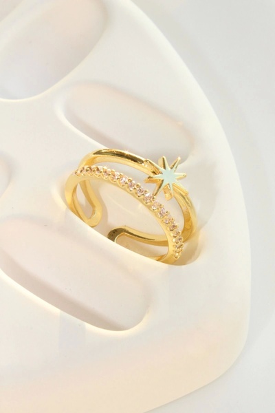 Leo'Stone Özel Tasarım Yıldız Model İkili İnce Yarım Tur Zirkon Taşlı Ayarlanabilir Kadın Yüzük