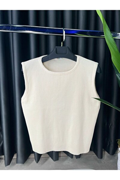 KURGAN TEKSTİL Crew Neck Ecru Knitwear Sweater