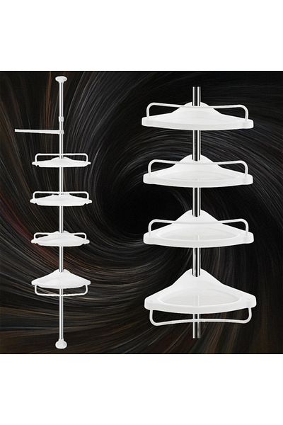 SellerRasov doar pregatiti Telescopic Corner Bathroom Shelf, 4 Adjustable Shelves, Stainless Steel, 320cm, No Drilling, 15kg