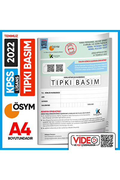 Karakutu Yayınları 2022 Temmuz Kpss Lisans Gy-gk Ösym Tıpkı Basım Çıkmış Soru...