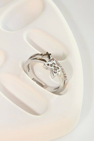 Leo'Stone Special Design Butterfly Model Double Thin Half Round Zircon Stone Adjustable Women's Ring