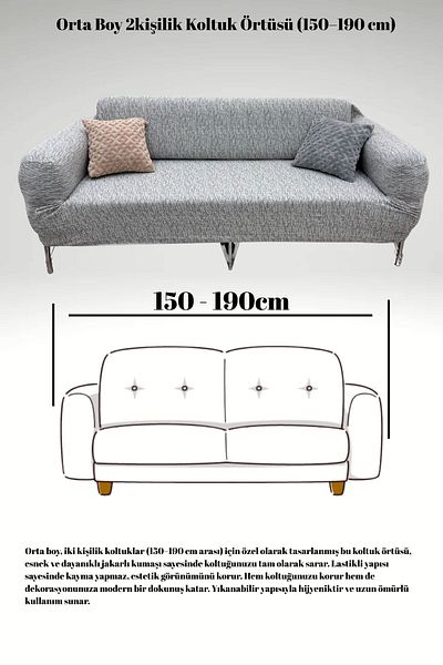 uzhanem Husa de canapea Jacquard cu 2 locuri de dimensiuni medii, husa de canapea extensibila (PRET DE 1 BUC.)
