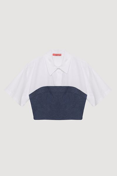 Quzu Shirt Matching Jeans Look Blouse Indigo