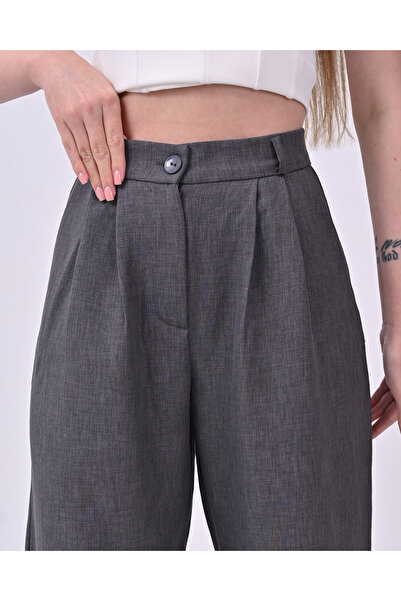 polle Жіночі антрацитові брюки з високою талією з льону