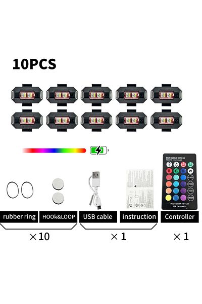 Choice 10 قطع 1 وحدة تحكم تضيء أضواء الطائرات الوامضة LED RGB الليلية للدراجات النارية والطائرات والمروحيات