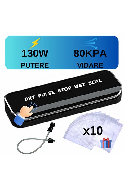 KEVDEI Aparat Vidat , 130w, 80kpa, Umed/uscat, Lcd, Bara 30cm, Furtun 10 Pungi, Negru