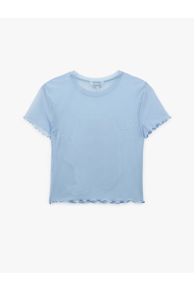 Koton Tricou Crop cu mânecă scurtă, cu decolteu, slim fit, cu imprimeu de pisici