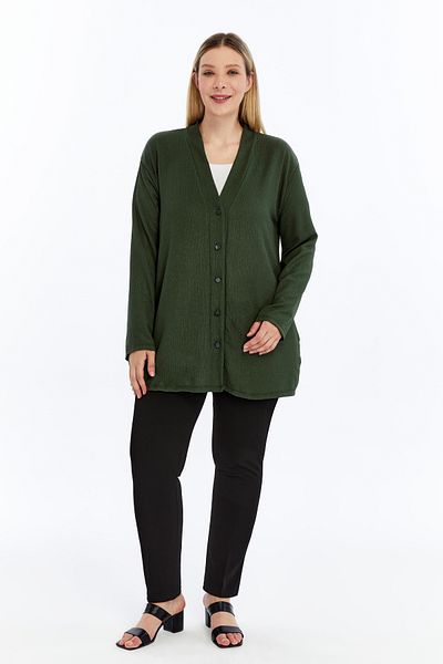Laden Spring Summer Women's Plus Size Breathable Wrinkled Mother Women's Classic Thin Khaki Cardigan