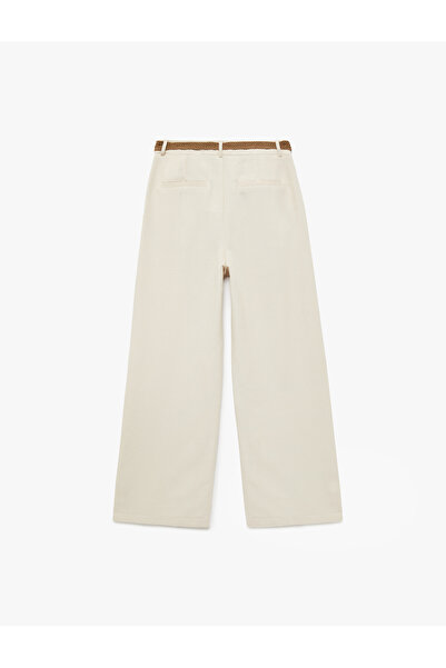 Koton Wide Leg Belted Linen Blend Trousers