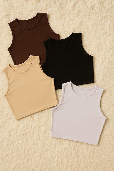 Loule Îmbrăcăminte pentru femei Bumbac și elastan 4 bucăți multicolore fără mâneci Crop OL.011.ILK.109