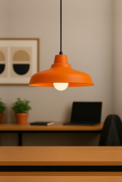 Lambadar Lunora Metal Tekli Siyah Turuncu Avize Retro Model Modern Endüstriyel Mufak Hol Cafe Salon Avize