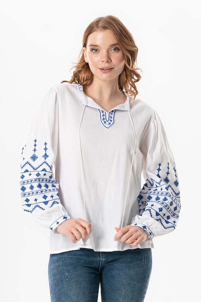 Eliş Şile Bezi Μακρυμάνικο ύφασμα Şile - İdil V-Neck - Κεντημένη καλοκαιρινή μπλούζα