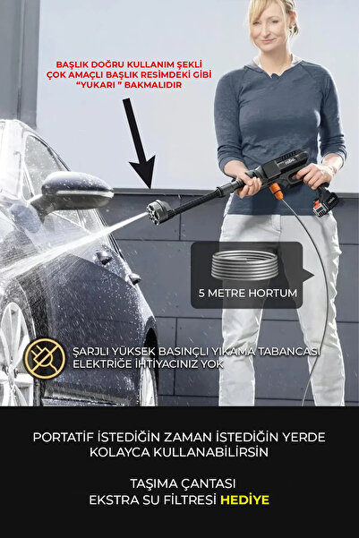 ROBO Turbo 1  Şarjlı  70 Bar Yüksek Basınçlı  Oto Yıkama Makinesi  Ve Sulama Tabancası