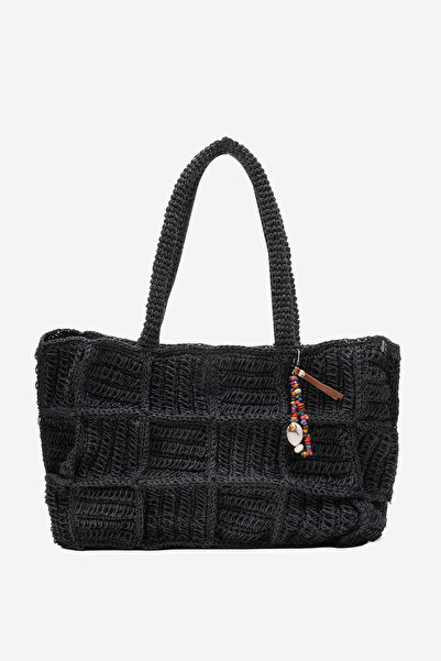 Dericlub DERİCLUB Kadın Hasır El Yapımı Şık Omuz Çantası ZY 25005 SİYAH