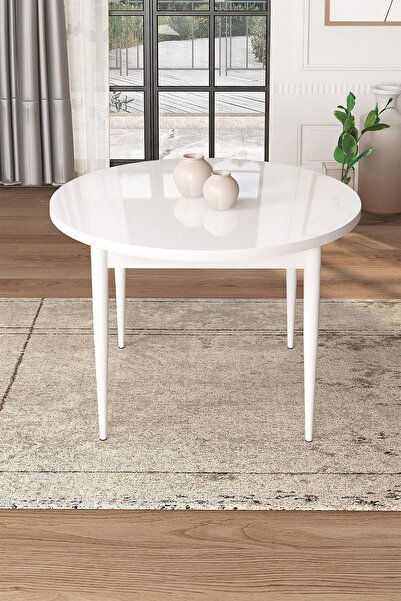 Canisa Concept Tor Serisi 90x90 Yuvarlak Sabit Beyaz Mutfak Masası