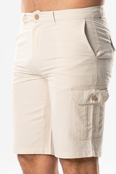 Eliş Şile Bezi Aegean Gabardine Cargo Pocket Shorts Cream Cream