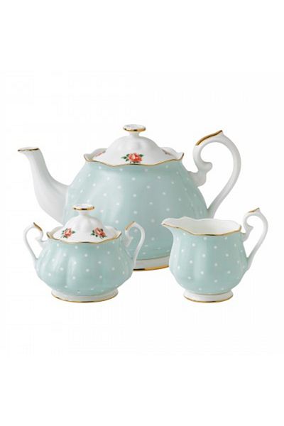 Royal Albert Polka Rose 3-piece set, teapot, creamer, sugar bowl