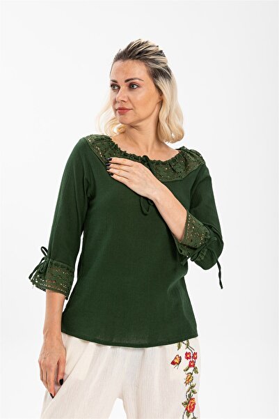 Eliş Şile Bezi Zehra Şile Bezi Yazlık Bluz Yeşil Ysl