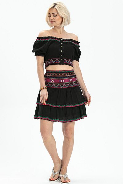 Eliş Şile Bezi Κοντό μανίκι Şile ύφασμα Latin Summer Bustier Black Syh