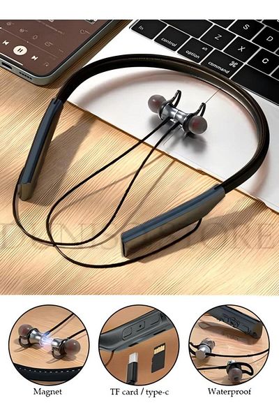 Generic Neckband Bluetooth Headphones, Retractable Earbuds, Noise Cancelling