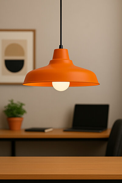 Lambadar Lunora Metal Tekli Siyah Turuncu Avize Retro Model Modern Endüstriyel Mufak Hol Cafe Salon Avize