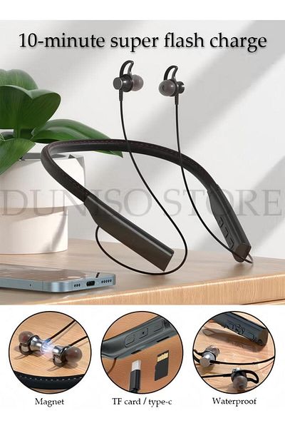 Generic Neckband Bluetooth Headphones, Retractable Earbuds, Noise Cancelling