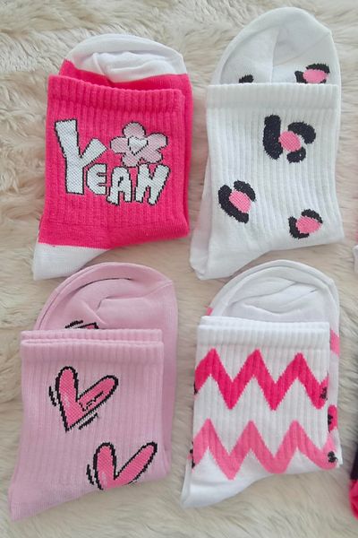 Esinti 6 Ζεύγη Love Heart Patterned Gift Socks Σετ Ροζ Χρώμα Γυναικείες κάλτσες κολεγίου 6 τεμαχίων