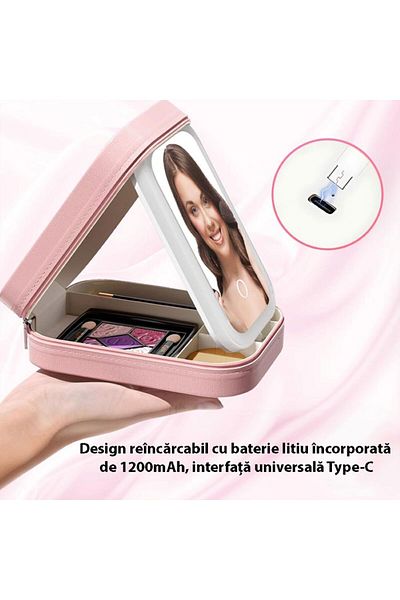 miraza Cosmetic Organizer Bag with LED Mirror, Touch, Rechargeable, Perfect Gift