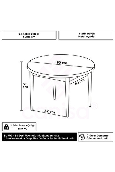 Canisa Concept Tor Serisi Yuvarlak 90x90 Barok Ahşap Desen Sabit Masa