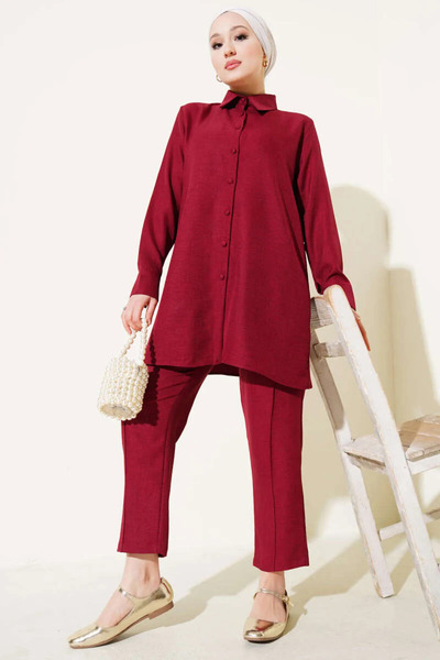 VOLT CLOTHİNG Linen Double Women's Set - Ball Button