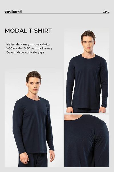 Cacharel Ανδρικό μπλουζάκι 50% Modal, 50% Cotton Crew Neck Long Sleeve