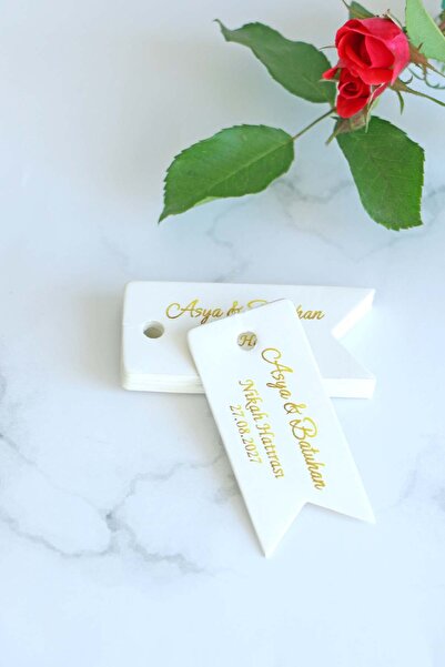 Vice Gold Renk Baskılı Etiket / Nişan - Nikah Etiketi / 100 Adet Kişiye Özel Kına Etiketi (2,4X 5,4 CM)